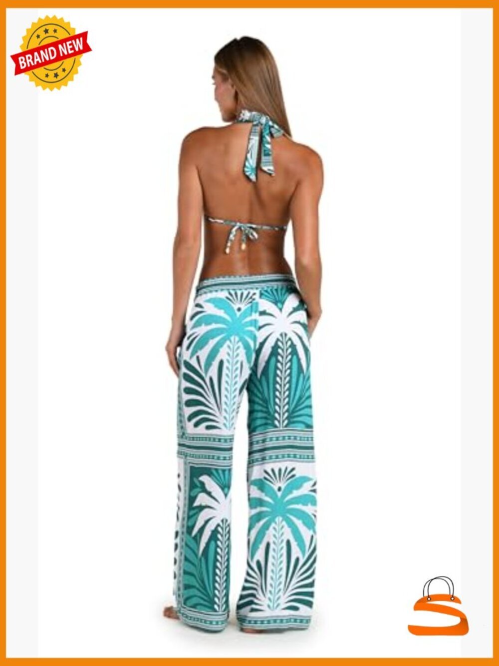 Palazzo Pant Swim Cover Up Wide Leg Beach Pants Tie Waist - Picture 4 of 5